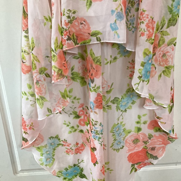 ⭐️ Summer Coral/White Floral Strapless Sheer Sweetheart Flowing Dress - Picture 6 of 14